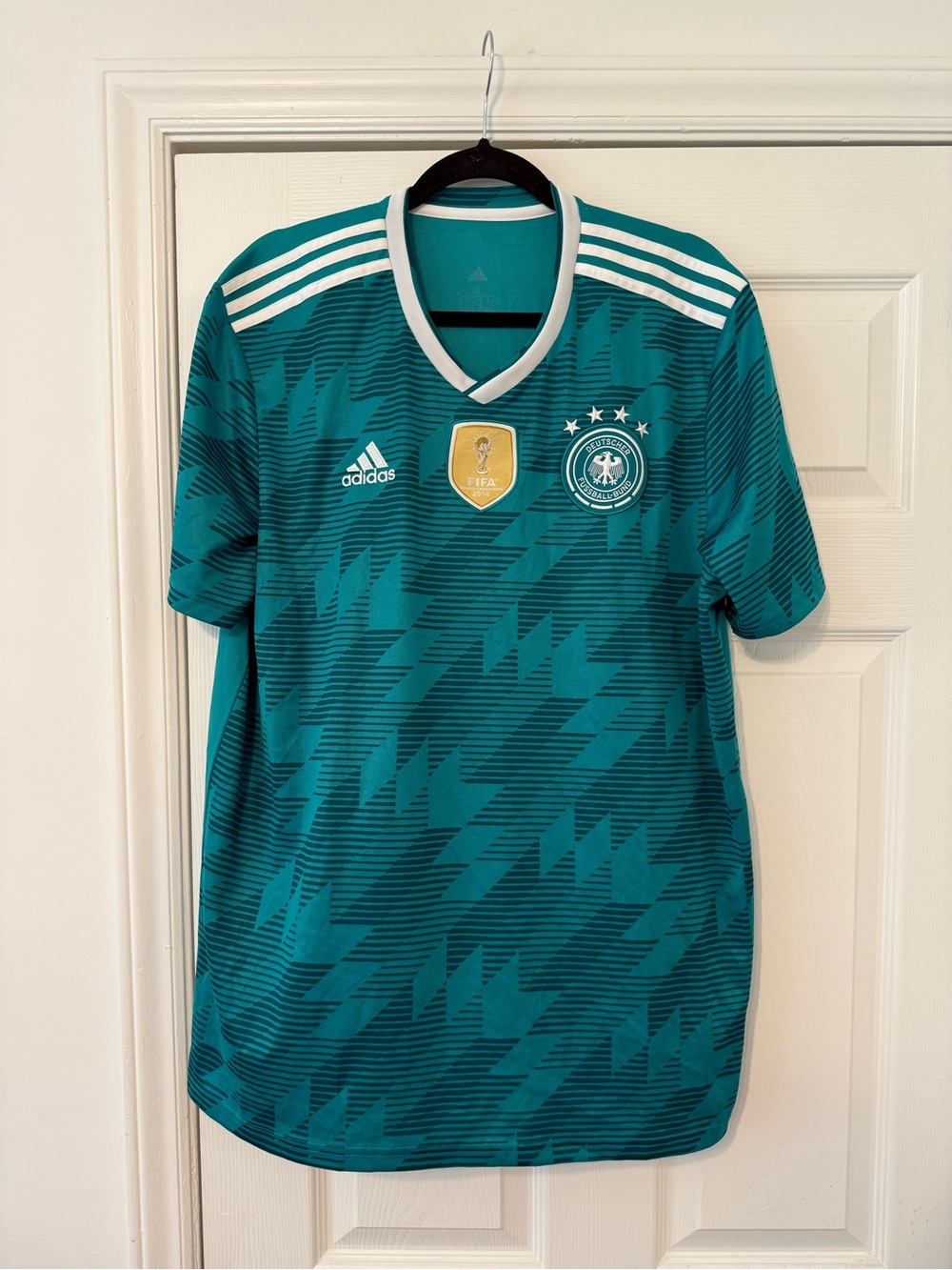 adidas Mens Teal Germany Football Jersey with White Trim